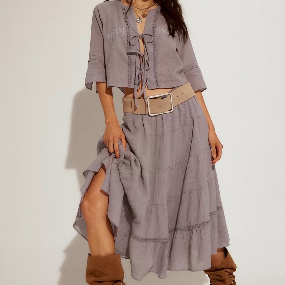 Free People Bright Side set Top & Skirt. Purple Ash Size M top and L skirt NWT
